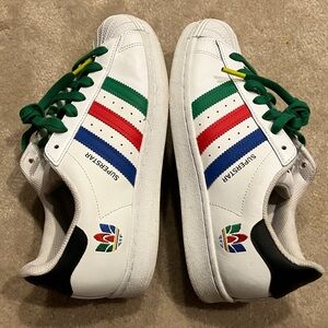 Adidas Superstar La Marque aux 3 Bandes White multicolored Sneakers w/Green Lace